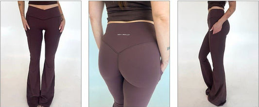 Brown tall flare pants from Sky Dolls shown from the front, back and side