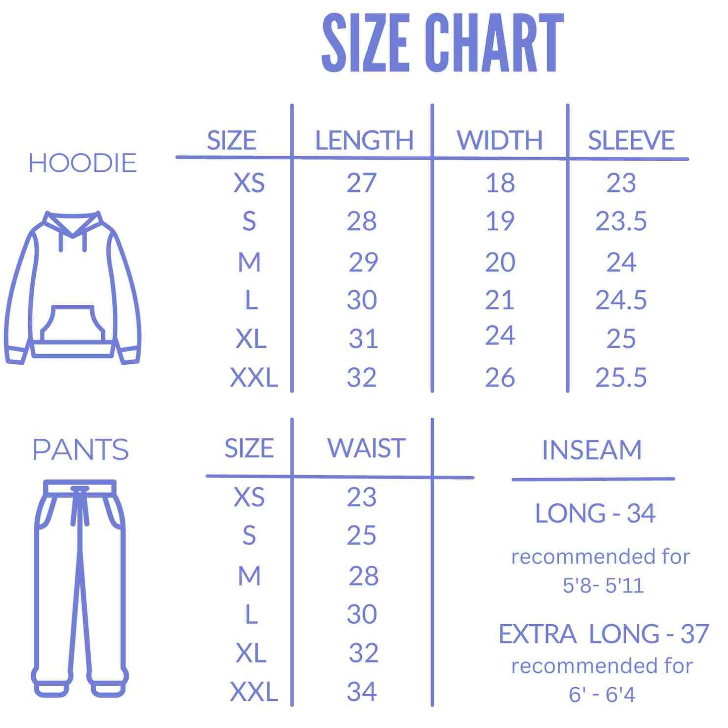 Cloudy White matching set size chart